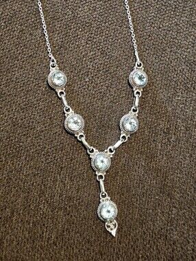 Delicate Sterling Silver Aqua Crystal Y-Style Necklace